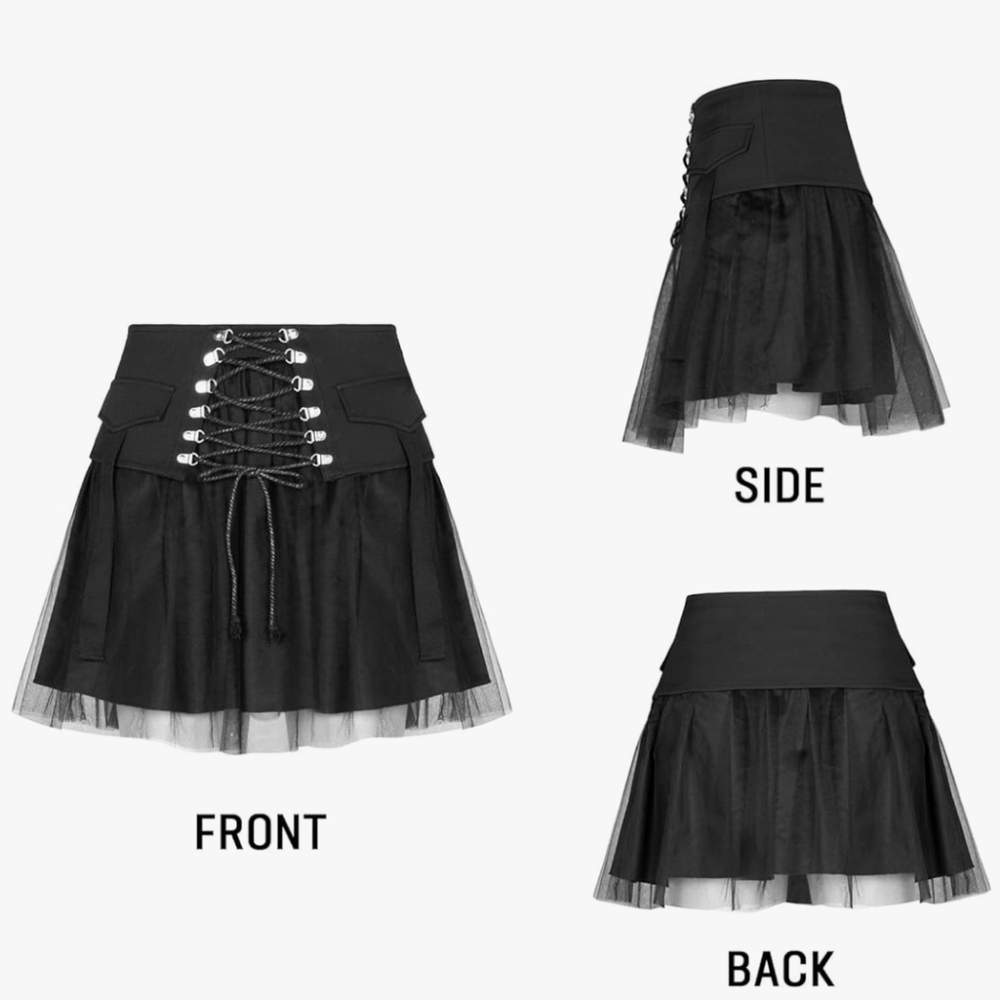 NWT Punk Rave Gothic pleated skirt mini high waist Size S -M Small Medium - Picture 2 of 8